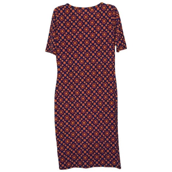 New - LULAROE Julia Dress Orange & Red Floral w Black & Blue Geometric - Size XS - Picture 2 of 5